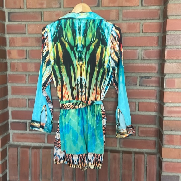 Manish Vaid large nwot rayon versaceromper gold beaded button front collared - Picture 8 of 9